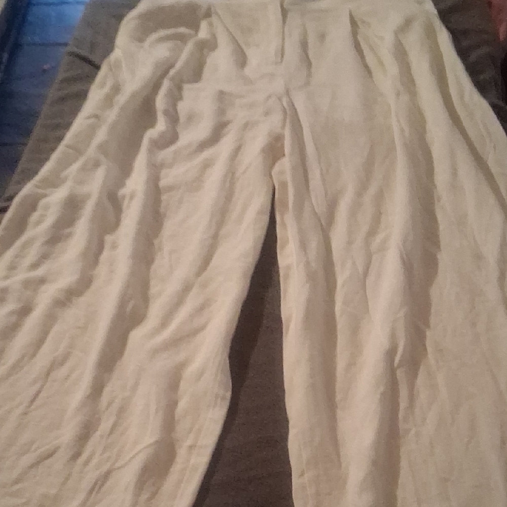 Noli The Label XL Wide Leg Linen Blend Rayon High Rise Pants Neutral NWOT - Picture 4 of 5